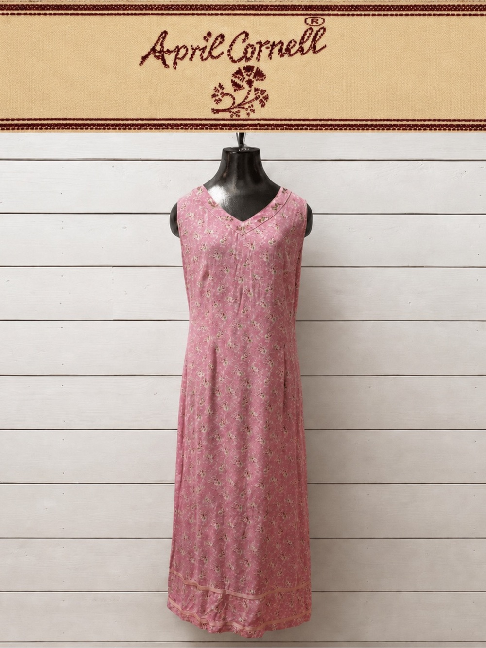 April Cornell Vintage Pink Floral Maxi Dress – Size M